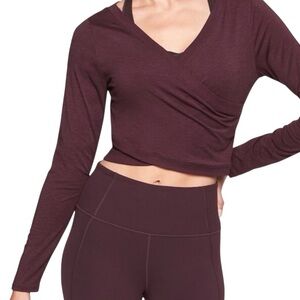 Athleta Women’s Encore Wrap Top Cropped Long Sleeve Workout Deep Burgundy sz 1X
